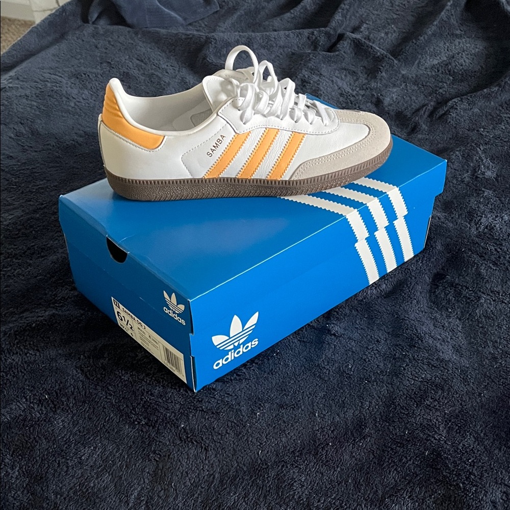 Adidas Samba White and Orange Shoes